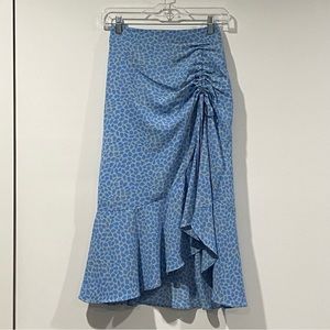 GIRAFFE PRINT RUCHED WRAP MIDI SKIRT WOMENS SIZE XS/S BLUE